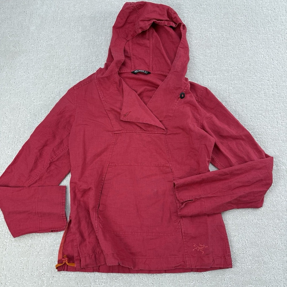 Arc'teryx Cesta‎ Hoody Womens Small Linen Cotton Red Lightweight Pullover $150